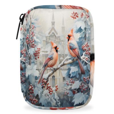 Winter Bird Pill Box 7 Day Travel Pill Organizer for Adult Elder Child Pill Case with Zipper Snow Portable Weekly Case Compact Size for Vitamin Supplement Holder