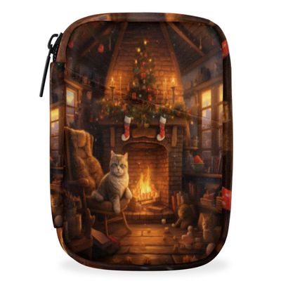 Pill Box 7 Day Travel Pill Organizer for Child Adult Elder Pill Case with Zipper Portable Weekly Case Compact Size for Vitamin Supplement Holder,Warm Home Christmas Cat
