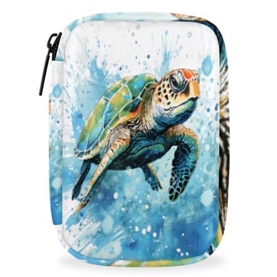 Watercolor Turtle Pill Box 7 Day Travel Pill Organizer for Child Adult Elder Pill Case with Zipper Turtle Portable Weekly Case Compact Size for Vitamin Supplement Holder