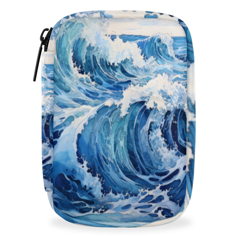 Blue Sea Waves Pill Box 7 Day Travel Pill Organizer for Child Adult Elder Pill Case with Zipper Abstract Waves Portable Weekly Case Compact Size for Vitamin Supplement Holder
