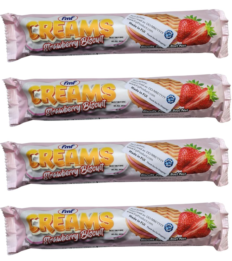 FIJIAN MADE fmf STRAWBERRY BISCUIT (Pack Of 4 x 250g EA) Cream Strawberry Sandwich Cookies FijiProduct.com