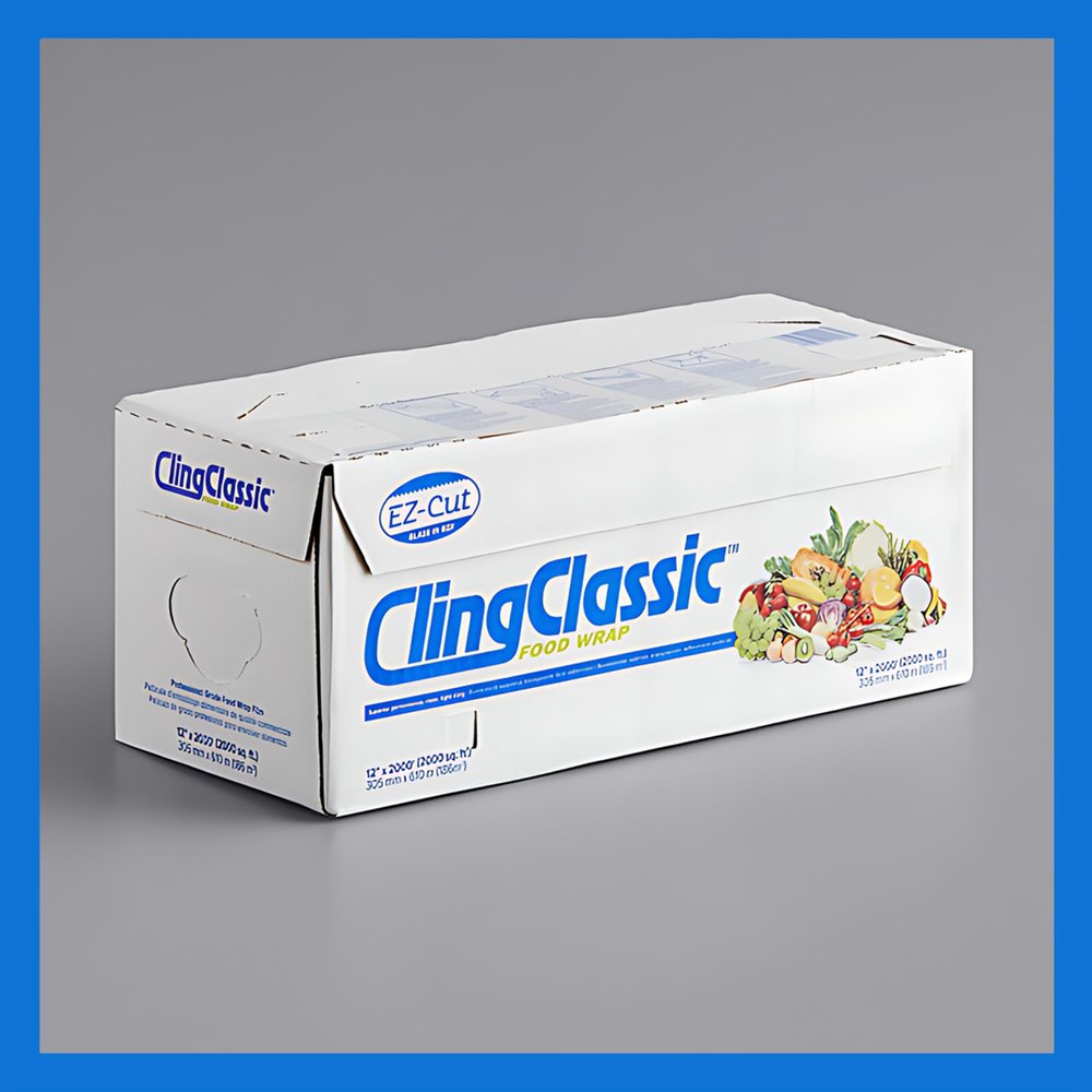 Pokanic Cling Classic Plastic Wrap 12 in x 2000 ft Food Stretch Film Roll Clear ZipSafe Blade Cutter Easy to Cut Dispenser PVC BPA-Free Microwave & Freezer Safe Seal Home Commercial Use (12" x 2000')