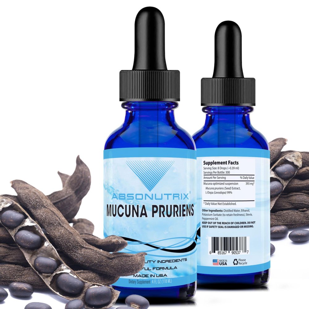 Absonutrix Mucuna Pruriens 393mg, 4 Oz Liquid, 300 Servings, Made in USA, Quick Absorption, Quality Potent Ingredients, Third-Party Tested, Non-GMO, GMP Certified, Cruelty-Free Products