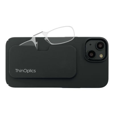 ThinOptics Slimline Rectangular Reading, iPhone 15 Case/Clear Glasses, 44 mm + 1.5