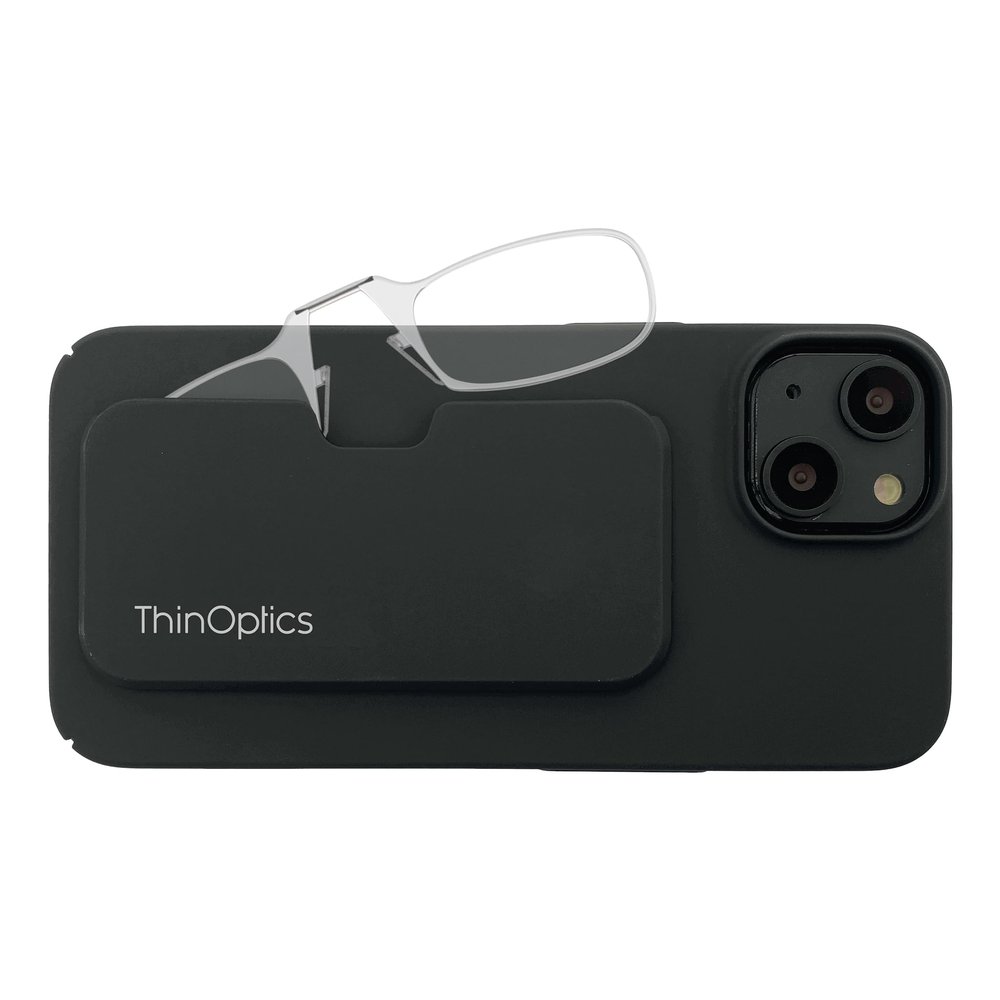 ThinOptics Slimline Rectangular Reading, iPhone 15 Case/Clear Glasses, 44 mm + 1.5