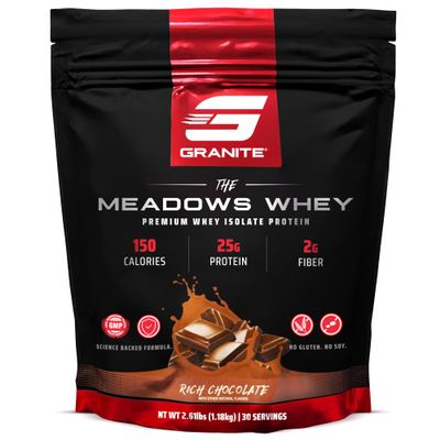 Granite Supplements The Meadows Whey Protein Isolate Protein Powder for Lean Muscle with 150 Calories, 2g Fiber, 1g Sugar (30 Servings), Rich Chocolate Flavor