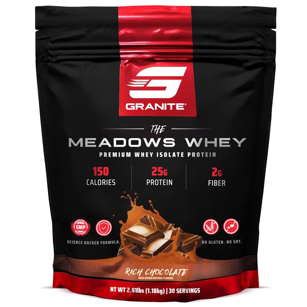 Granite Supplements The Meadows Whey Protein Isolate Protein Powder for Lean Muscle with 150 Calories, 2g Fiber, 1g Sugar (30 Servings), Rich Chocolate Flavor