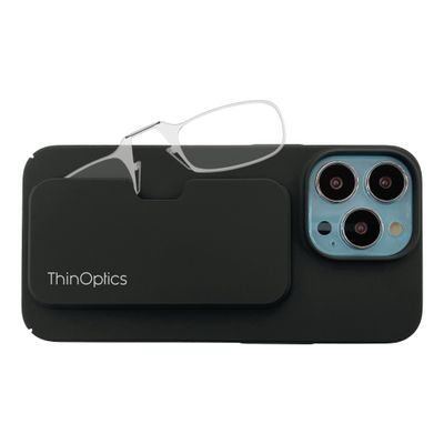 ThinOptics Slimline Rectangular Reading, iPhone 15 Pro Case/Clear Glasses, 44 mm + 1