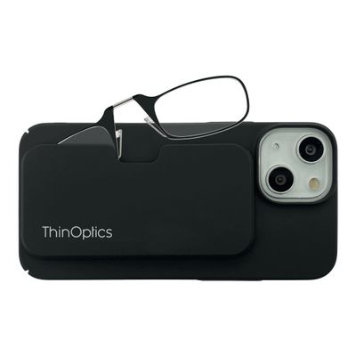 ThinOptics Slimline Rectangular Reading, iPhone 15 Plus Case/Black Glasses, 44 mm + 2.5