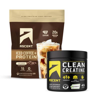 Ascent Plant Protein Powder, Iced Coffee 1 lb & Creatine Monohydrate Powder, Unflavored 45 Servings