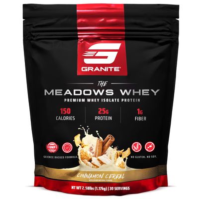 Granite Supplements The Meadows Whey Protein Isolate Protein Powder for Lean Muscle with 150 Calories, 2g Fiber, 1g Sugar (30 Servings), Cinnamon Cereal Flavor