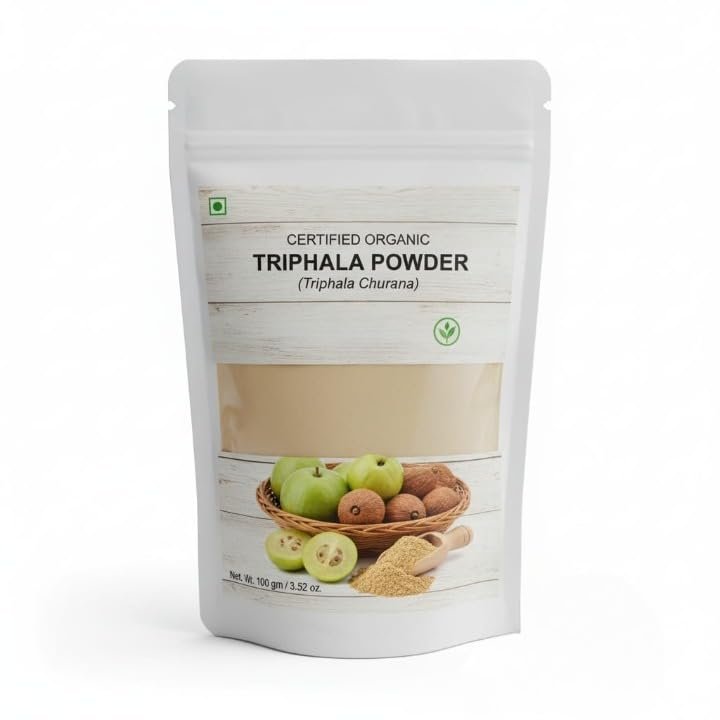 Organic Triphala Powder, Ayurvedic Churna, Herbal Blend of Harad, Bahad & Amla, Helps in Digestion & Bowel Movement, 100gm