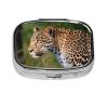 African Leopard Print Pill Box Square 3 Compartment Pill Case Portable Travel Pill Organizer Mini Medicine Storage Box for Pocket Purse Metal Decorative Pill Holder for Daily Medicine view 1
