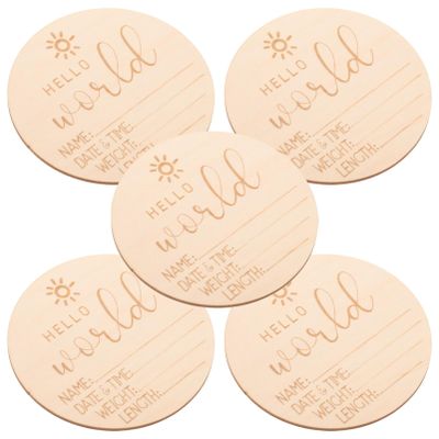 Vaguelly 5pcs Wooden Birth Announcement Sign for Newborns Safe Smooth Surface Name Plaque for Hospital Nursery Shower for Recording Arrival Details