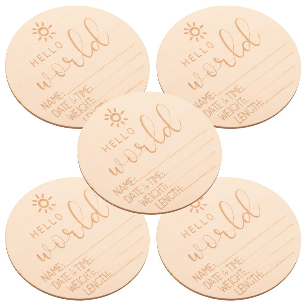 Vaguelly 5pcs Wooden Birth Announcement Sign for Newborns Safe Smooth Surface Name Plaque for Hospital Nursery Shower for Recording Arrival Details