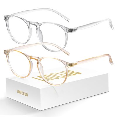 logclub 2 Pack Blue Light Glasses For Woman/Men Blue Light Blocking Glasses, Retro Round Anti Eyestrain Computer Glasses
