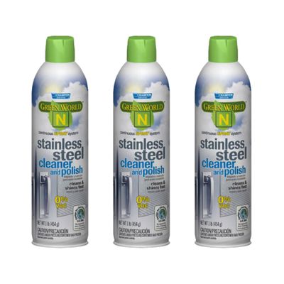 Green World N Logo Champion Sprayon Stainless Steel Cleaner & Polish. 3 Pack - 14oz. Net Can.