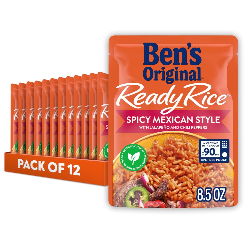 BEN'S ORIGINAL Ready Rice Spicy Mexican Style Flavored Rice, Easy Dinner Side, 8.5 oz Pouch (Pack of 12)