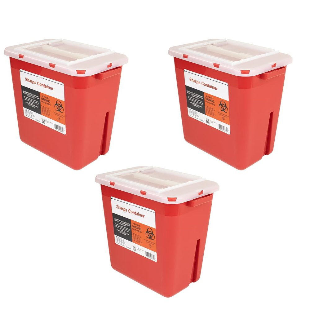 AmeriCan Goods 3/Pk Biohazard Sharps Container 2 Gallon Professional Medical Durable Sharps Waste Bag Needle and Syringe Disposal