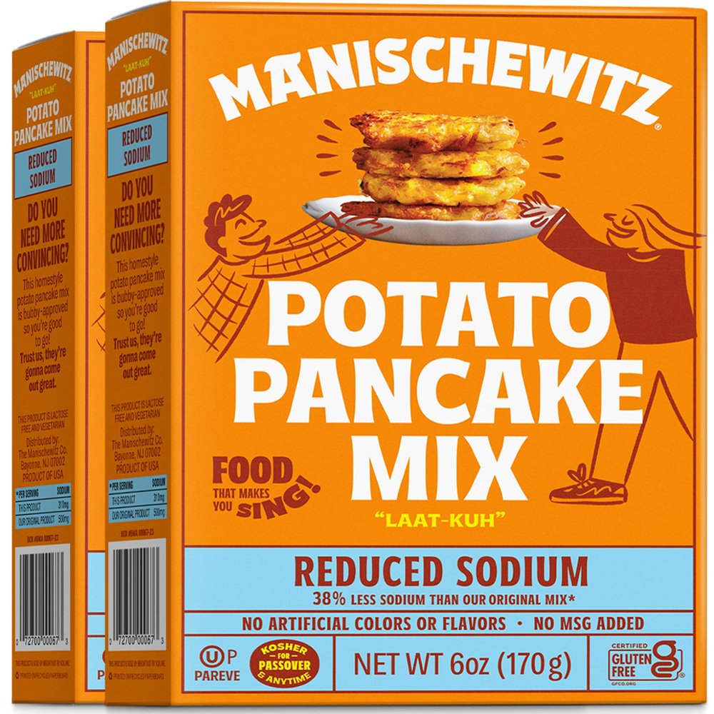 Manischewitz Low Sodium Potato Pancake Mix, 6oz (2 Pack) Gluten Free, No MSG, Traditional Style Potato Latke Mix