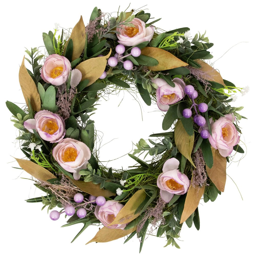 Northlight Artificial Mixed Floral and Greenery Spring Wreath, 13", Purple