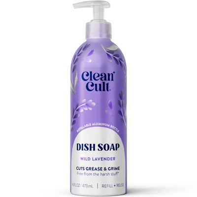 Cleancult -Wild Lavender - Liquid Dish Soap - Refillable Aluminum Bottle - Dish Soap that Cuts Grease & Grime - 16 oz - 1 Pack
