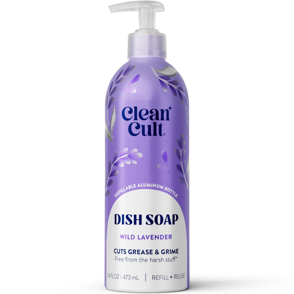 Cleancult -Wild Lavender - Liquid Dish Soap - Refillable Aluminum Bottle - Dish Soap that Cuts Grease & Grime - 16 oz - 1 Pack