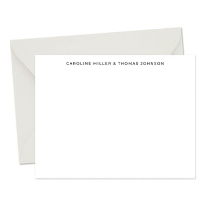 Personalized Minimal Stationery Set with Two Names, 5.5x4.25" (A2) Stationary Flat Note Cards - Choose Your Ink Color and Envelope Color