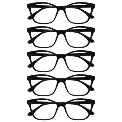 OPULIZE KAT Reading Glasses for Women Men, Cat-Eye Framewith Spring Hinges, Black +1.50 (Pack of 5)