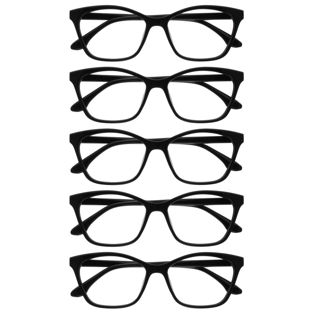 OPULIZE KAT Reading Glasses for Women Men, Cat-Eye Framewith Spring Hinges, Black +1.50 (Pack of 5)