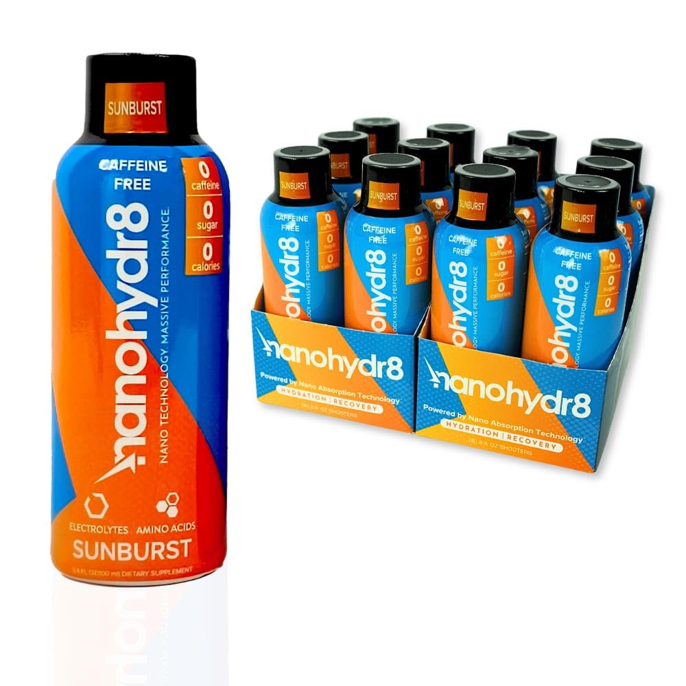 Nanohydr8 Workout Energy Drink with Nanotechnology for Fast Hydration and Electrolyte Recovery, 4 Ounce, Sunburst 12 Pack