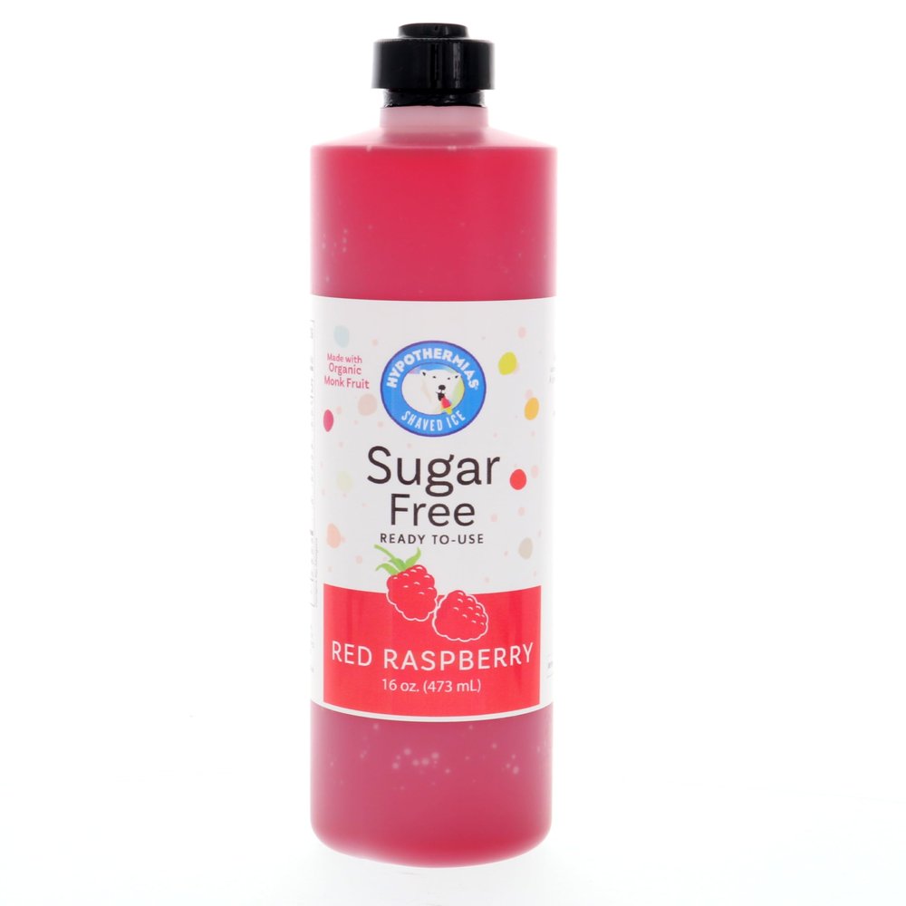 Hypothermias Sugar Free Syrup for Snow Cone, Shaved Ice, Drinks - Pint (16 fl oz) - Made with Organic Monk Fruit and Non-GMO Organic Erythritol - BPA-Free Plastic Bottle (Red Raspberry)
