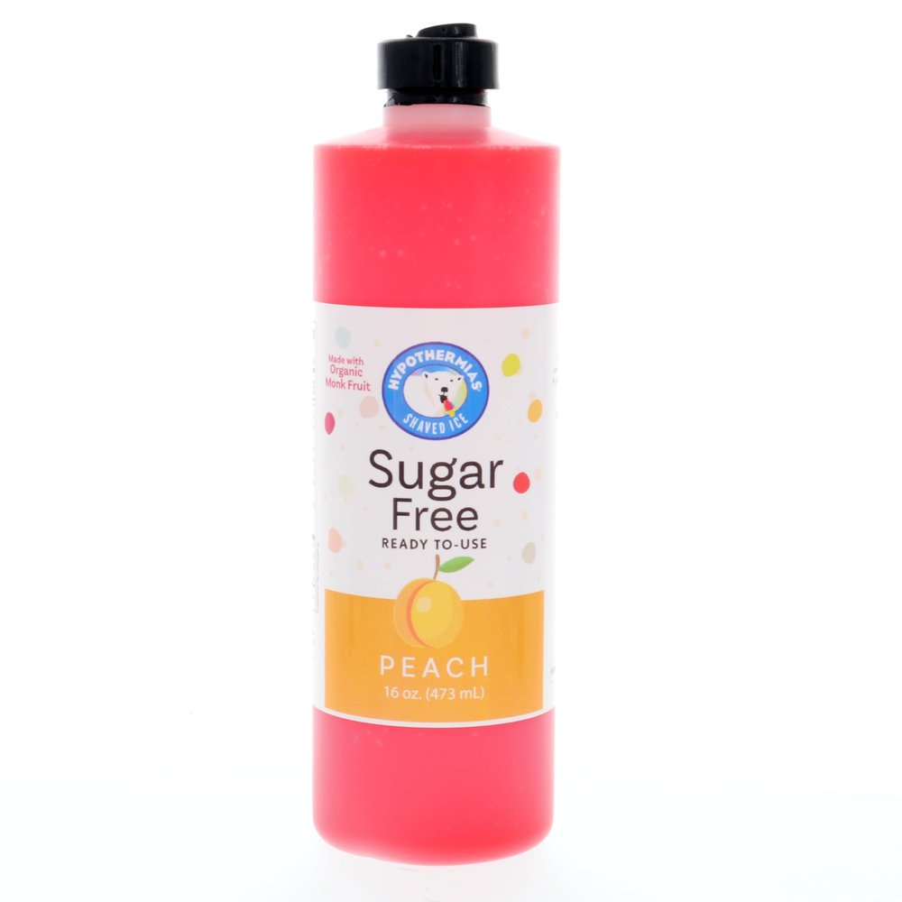 Hypothermias Sugar Free Syrup for Snow Cone, Shaved Ice, Drinks - Pint (16 fl oz) - Made with Organic Monk Fruit and Non-GMO Organic Erythritol - BPA-Free Plastic Bottle (Peach)