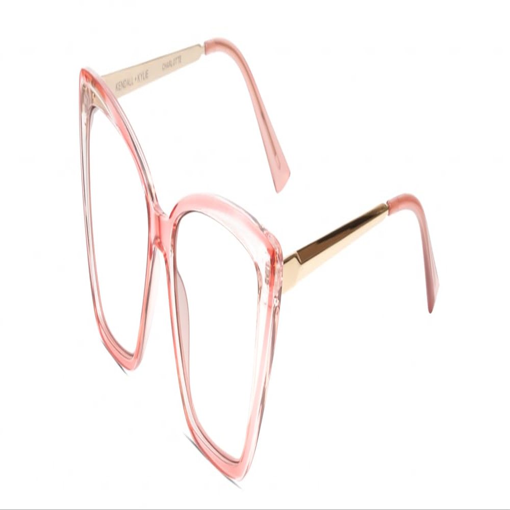 Calabria K+K CHARLOTTE Cat Eye Eyeglass Frame Pink Crystal Gold Womens Clear Demo Lens No Magnification Power Glasses Trendy
