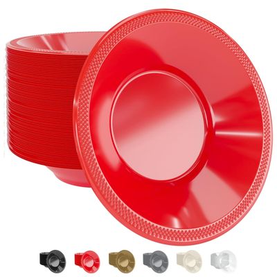 Exquisite Party Solids 12 Oz Red Plastic Bowls Disposable Bowls for Hot Food Soup 100 Pcs - For Soup, Salad, Cereal, Desserts & Party Supplies