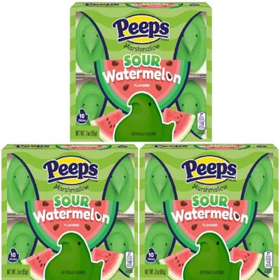 PEEPS Easter Marshmallow Chicks, Variety Pack, 10 Count (Assorted Flavors & Colors) (3 count, Sour Watermelon Chicks Marshmallow Peeps)