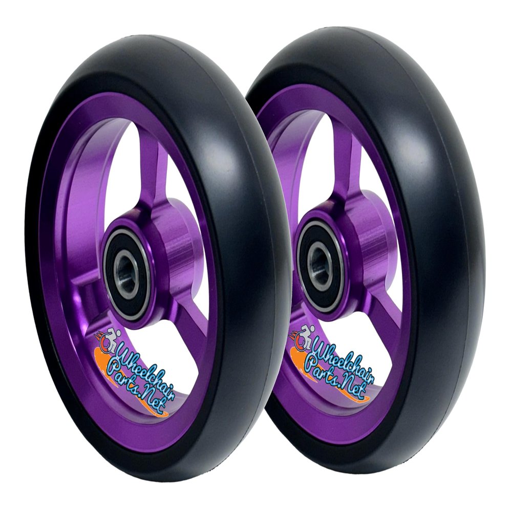 Set of Wheelchair Casters Wheels in 4"x1.40 and 5"x1.40" With Rim Color Options (Purple Rim/Black Tire, 5"x1.40")