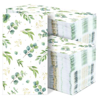gisgfim 100Pcs Greenery Paper Napkins Eucalyptus Leaf Guest Towel Towel Sage Green Leaves Disposable Hand Napkins for Bathroom Home Woodland Dinner Party Bridal Baby Shower Decorative Towels