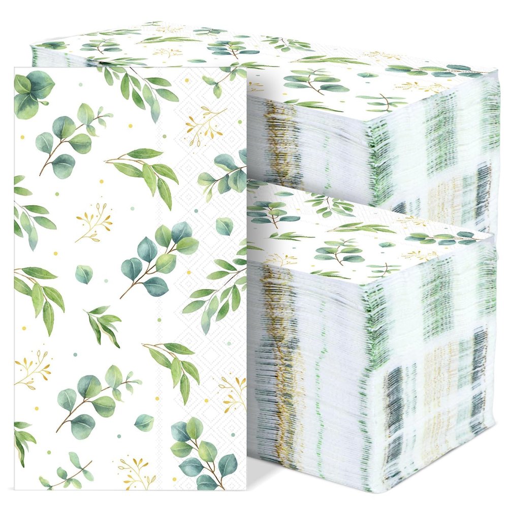 gisgfim 100Pcs Greenery Paper Napkins Eucalyptus Leaf Guest Towel Towel Sage Green Leaves Disposable Hand Napkins for Bathroom Home Woodland Dinner Party Bridal Baby Shower Decorative Towels