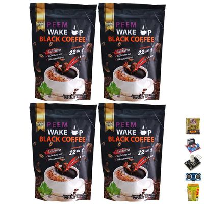 20 Sachets/Pack Peem Wake Up Back Coffee 22 In 1 Snack Coffee Arabica Roasted Mellow Rich Aroma (of 4) By Beautygoodshop [Get Free For You Beauty Gifts]