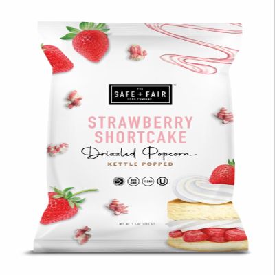 Safe + Fair Food Company Plant-Based Gourmet Strawberry Flavored Popcorn - Strawberry Shortcake Drizzled Kettle Corn Popcorn - Non-GMO + Gluten-Free Snacks,5.5oz