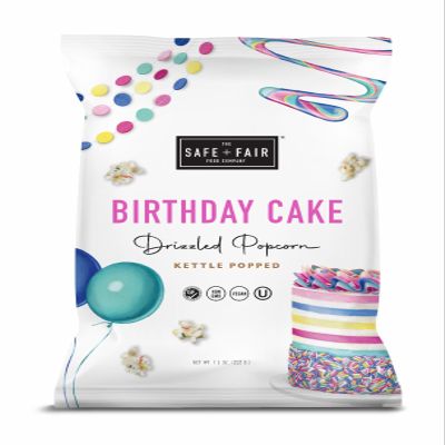 Safe + Fair Birthday Cake Drizzled Popcorn - Gluten-Free, Dairy Free and Vegan Snack - Free From Top 9 Allergens and Artificial Ingredients  Non GMO, Plant Based Kettle Popped Corn, 5.5 oz