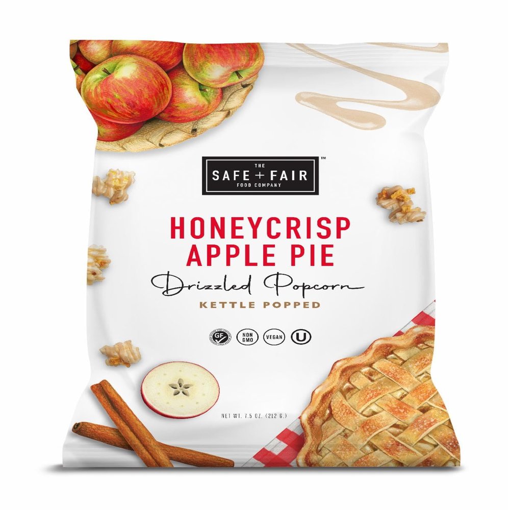 Safe + Fair Plant-Based Gourmet Apple Pie Flavored Popcorn - Honeycrisp Apple Pie Drizzled Kettle Corn Popcorn - Non-GMO + Gluten-Free Snacks,5.5oz