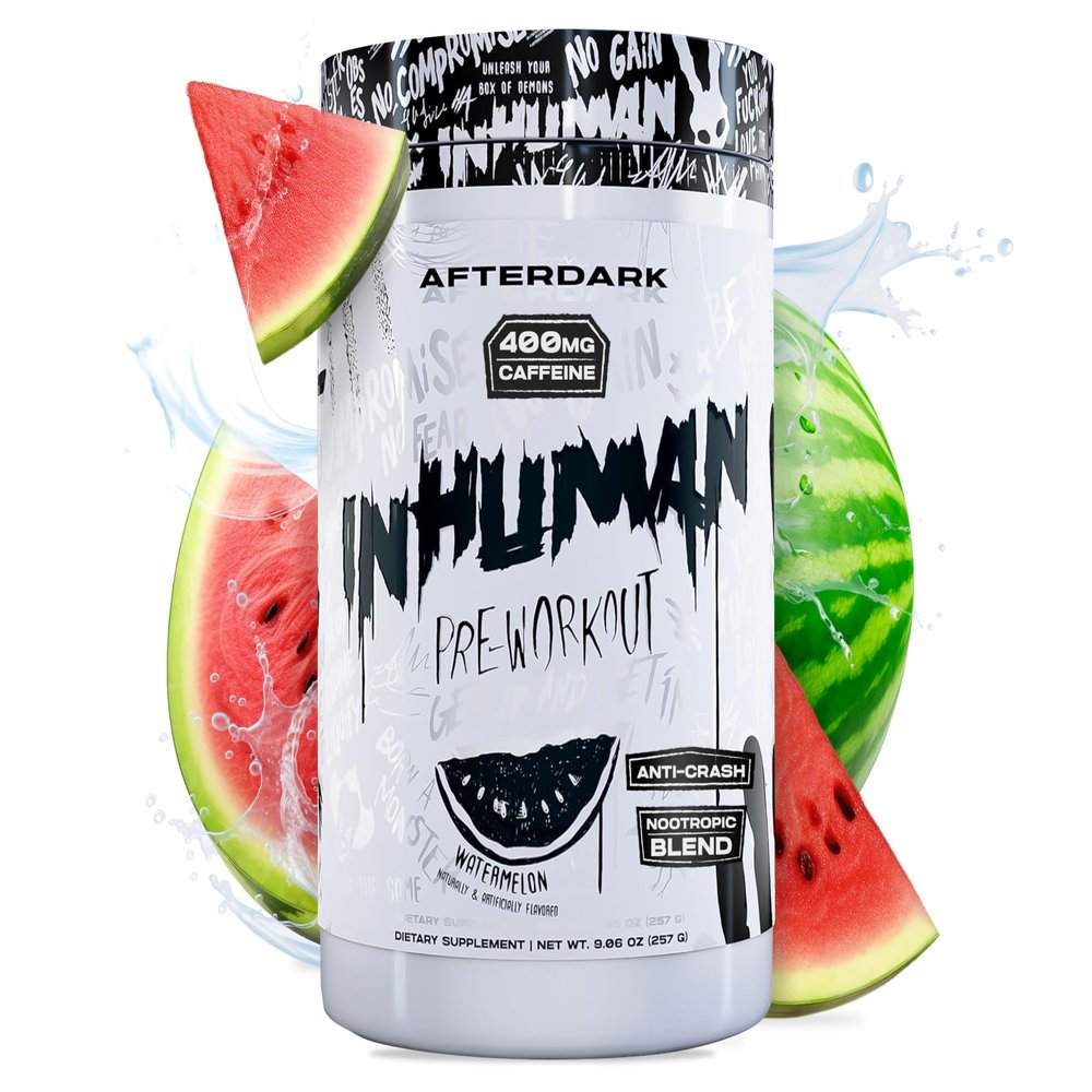 AFTERDARK INHUMAN Pre-Workout Powder, Enhanced Mind-Muscle Connection, Sustained Energy, Potent Nootropic Blend, Vegan, Gluten-Free, Soy-Free, 400mg Caffeine, No Crash, Watermelon