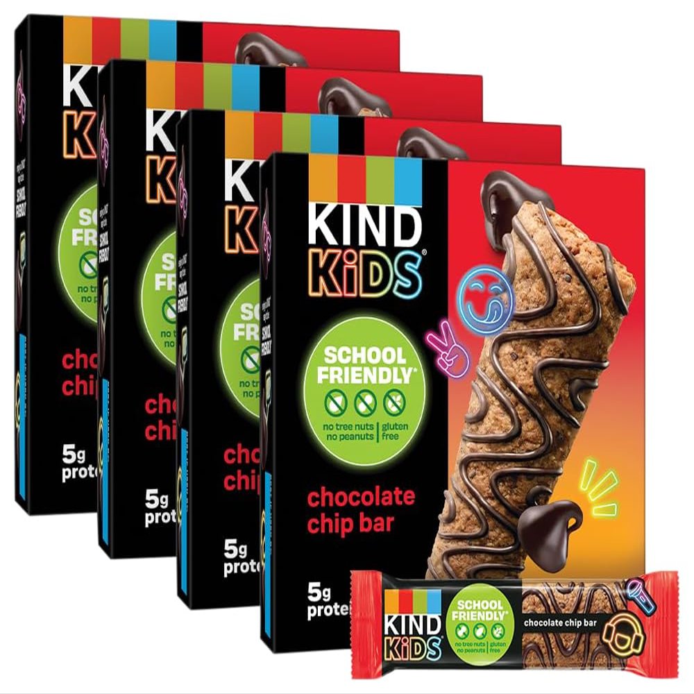 KIND Kids Snacks, Chocolate Chip Bar, Tree Nut and Peanut Free, Gluten Free, Whole Grains and Oats, 5g Protein, 40 Count