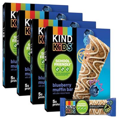 KIND Kids Snacks, Blueberry Muffin Bar, Tree Nut and Peanut Free, Gluten Free, Whole Grains and Oats, 5g Protein, 40 Count