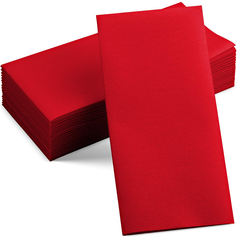 50-Pack Disposable Linen-Feel Red Napkins, 12" x 17" Cloth-Like Paper Dinner Napkins For Christmas, Wedding, Holiday, Bathroom, Party Or Event