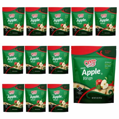 Oneg Dried Apple Rings, Dried Fruit Snack, Gluten Free, All Natural, Healthy Snack for Kids and Adults, No Sugar Added, Non-GMO, Vegan, No Sodium, Kosher Apple Snack in Resealable Bag, 72 0z, 12 Pack