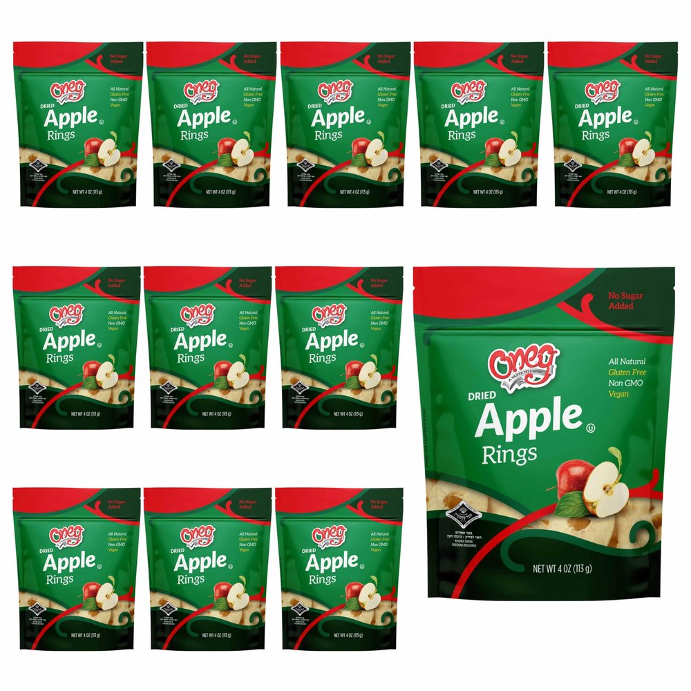 Oneg Dried Apple Rings, Dried Fruit Snack, Gluten Free, All Natural, Healthy Snack for Kids and Adults, No Sugar Added, Non-GMO, Vegan, No Sodium, Kosher Apple Snack in Resealable Bag, 72 0z, 12 Pack