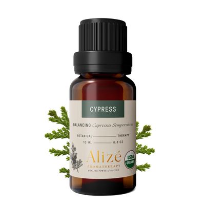 Aliz Aromatherapy Organic Cypress Essential Oil USDA Certified, Therapeutic Grade, 100% Natural & Pure, Cypress Oil for Skin, Hair Removal, for Diffusers for Home 10ml-0.33 fl oz